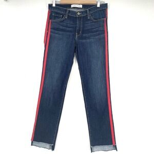 FLYING MONKEY Platinum Denim Jeans Women's Size 29 Double Red Stripe Raw Hem USA
